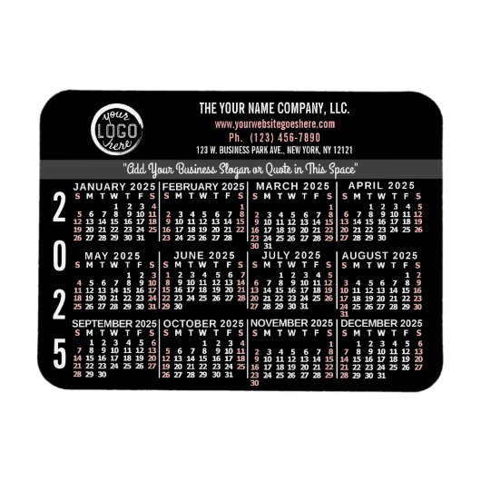 2025 Kalender Custom Business Logo Naam Zwart Easy Magneet (Horizontaal)