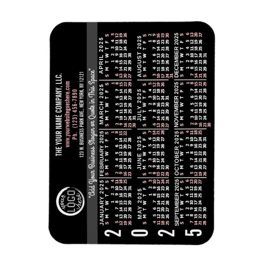 2025 Kalender Custom Business Logo Naam Zwart Easy Magneet (Verticaal)