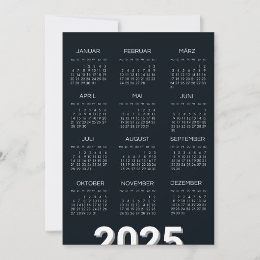 2025 Kalender Deutsch Zwart-wit Kaart (Voorkant)