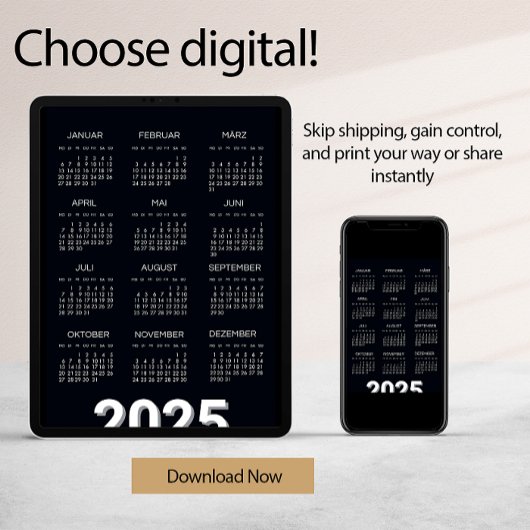 2025 Kalender Deutsch Zwart-wit Kaart