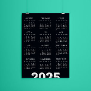 2025 Kalender Deutsch Zwart-wit Kaart