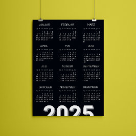 2025 Kalender Deutsch Zwart-wit Magnetische Uitnodiging