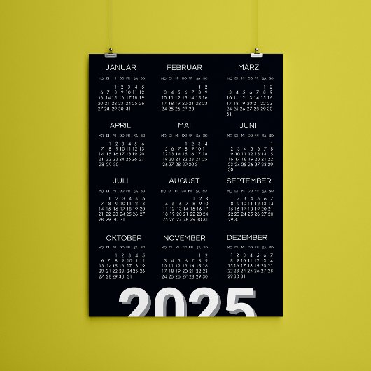 2025 Kalender Deutsch Zwart-wit Magnetische Uitnodiging