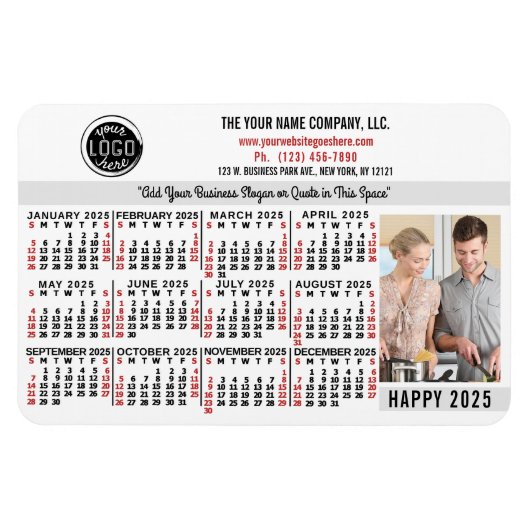 2025 Kalender Easy Custom Business Logo Naam Foto Magneet (Horizontaal)