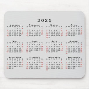 2025 Kalender Eenvoudig Grijs Zwart Rood Muismat
