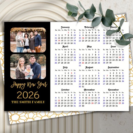 2025 Kalender Elegant Gold Glitter Script 2 Foto Feestdagenkaart