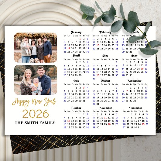 2025 Kalender Elegant Gold Glitter Script 2 Foto Feestdagenkaart