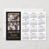 2025 Kalender Elegant Gold Glitter Script 2 Foto Feestdagenkaart (Voorkant)