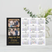 2025 Kalender Elegant Gold Glitter Script 2 Foto Feestdagenkaart (Staand voorkant)