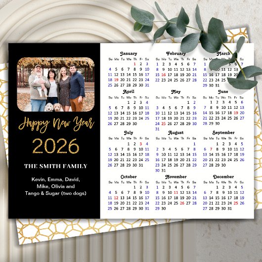2025 Kalender Elegant Gouden Glitter Script Foto Feestdagenkaart