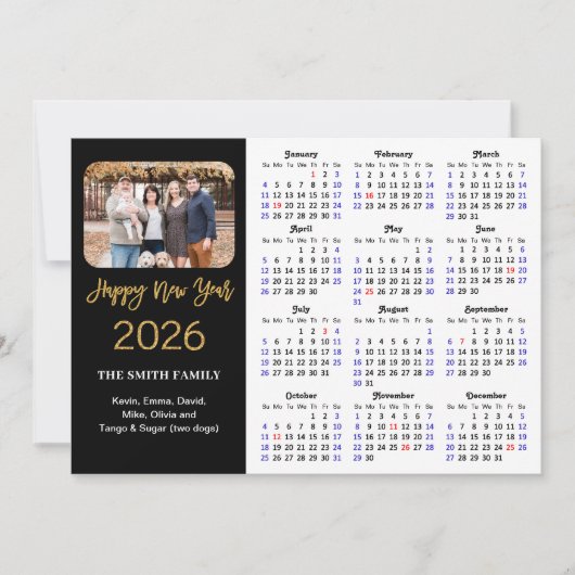 2025 Kalender Elegant Gouden Glitter Script Foto Feestdagenkaart (Voorkant)