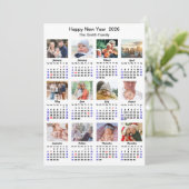 2025 Kalender Familie 12 Foto Collage Minimalist Feestdagenkaart (Staand voorkant)