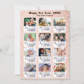 2025 Kalender Familie 12 Foto Collage Modern Roze Feestdagenkaart (Voorkant)