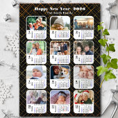 2025 Kalender Familie 12 Foto Collage Modern Zwart Feestdagenkaart