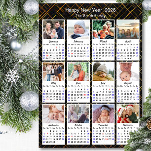 2025 Kalender Familie 12 Foto Modern Zwart Goud