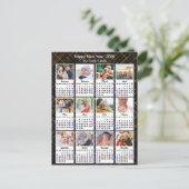 2025 Kalender Familie 12 Foto Modern Zwart Goud Feestdagenkaart (Staand voorkant)