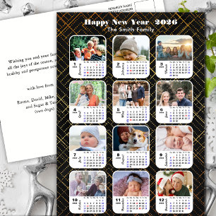 2025 Kalender Familie 12 Foto Modern Zwart Goud Feestdagenkaart