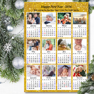 2025 Kalender Familie 12 Foto Moderne Gouden Glitt