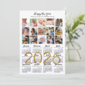 2025 Kalender Familie 15 Foto Collage Goud Glitter Feestdagenkaart (Staand voorkant)