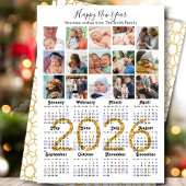 2025 Kalender Familie 15 Foto Collage Goud Glitter Feestdagenkaart