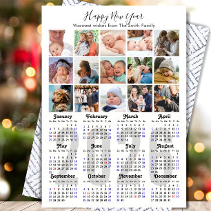 2025 Kalender Familie 15 Foto Collage Zwart Zilver Feestdagenkaart