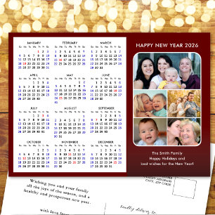 2025 Kalender Familie 5 Foto Modern Rood Minimalis Feestdagenkaart