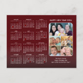 2025 Kalender Familie 5 Foto Modern Rood Minimalis Feestdagenkaart (Voorkant)