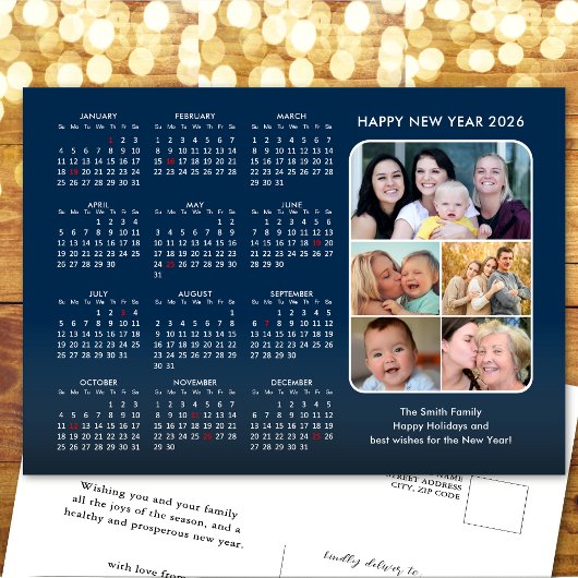 2025 Kalender Familie Foto Modern Blauw Minimalist Feestdagenkaart