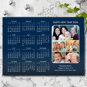 2025 Kalender Familie Foto Modern Blauw Minimalist Feestdagenkaart