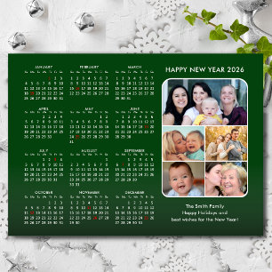 2025 Kalender Familie Foto Modern Groen Minimalist Feestdagenkaart