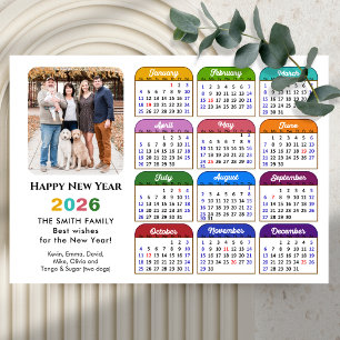 2025 Kalender Familie Foto Modern Zwart Kleurrijk Feestdagenkaart