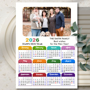 2025 Kalender Familie Foto Modern Zwart Kleurrijk Feestdagenkaart