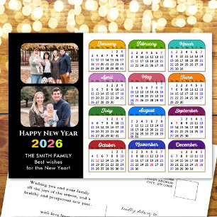 2025 Kalender Familie Foto Modern Zwart Kleurrijk Feestdagenkaart