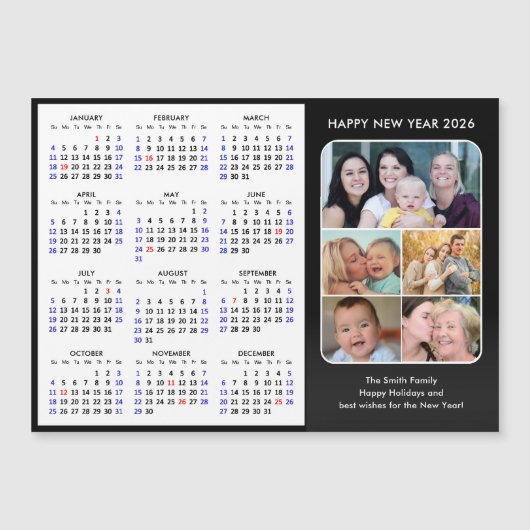 2025 Kalender Familie Foto Modern Zwart Magnetisch (Voorkant)