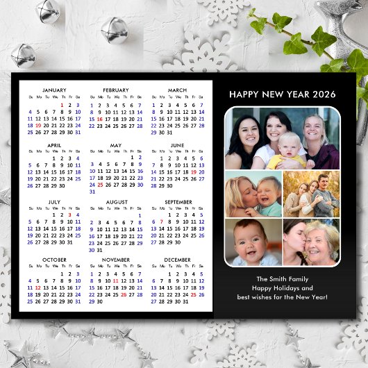 2025 Kalender Familie Foto Modern Zwart Magnetisch
