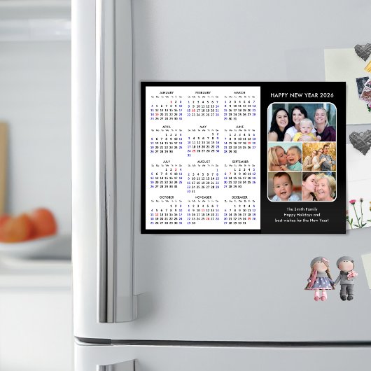 2025 Kalender Familie Foto Modern Zwart Magnetisch