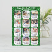 2025 Kalender Familie Fotocollage Feestelijk Groen Feestdagenkaart (Staand voorkant)
