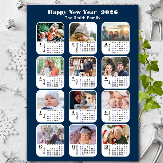 2025 Kalender Familie Fotocollage Modern Blauw