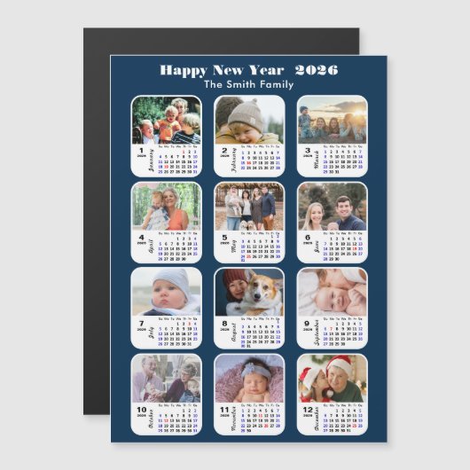 2025 Kalender Familie Fotocollage Modern Blauw (Voorkant / Achterkant)