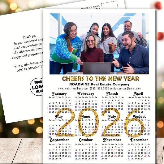 2025 Kalender Feestelijke Gouden Glitter Bedrijfsf Feestdagenkaart