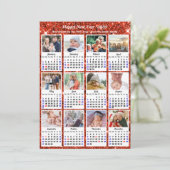2025 Kalender Feestelijke Rode Glitter 12 Fotocoll Feestdagenkaart (Staand voorkant)