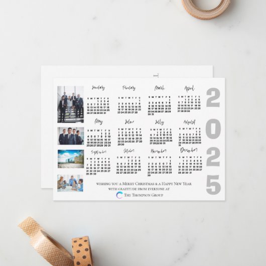 2025 Kalender Foto Kerst Nieuwjaar Corporate Notitiekaartje (Voorkant / Achterkant in situ)