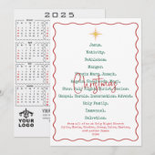 2025 Kalender Geboorte Kerstmis Jezus Religieus Feestdagenkaart (Voorkant / Achterkant)