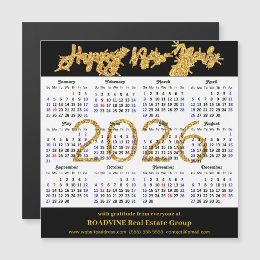 2025 Kalender Goud Zwart Corporate Magnetische Kaa (Voorkant / Achterkant)