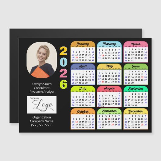 2025 Kalender Goud Zwart Zakelijke Foto Magnetisch (Voorkant / Achterkant)