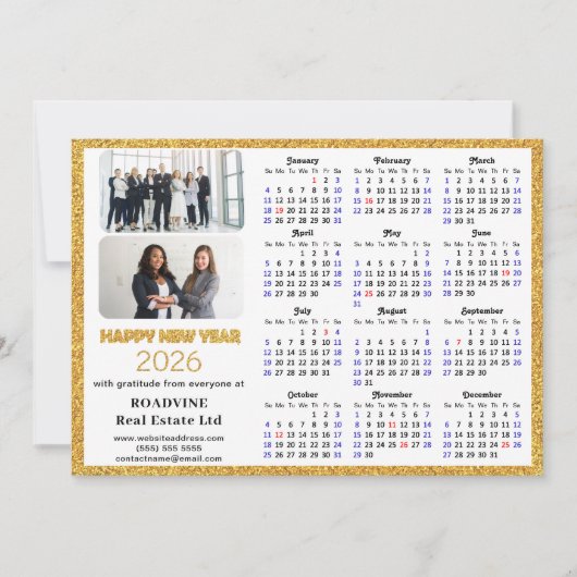 2025 Kalender Gouden Glitter Bedrijfsfoto Nieuwjaa Feestdagenkaart (Voorkant)