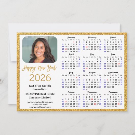 2025 Kalender Gouden Glitter Modern Eenvoudig Bedr Feestdagenkaart (Voorkant)