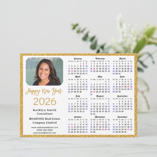 2025 Kalender Gouden Glitter Modern Eenvoudig Bedr Feestdagenkaart (Staand voorkant)