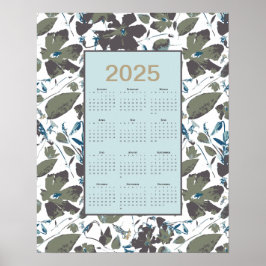2025 Kalender Groen Blauw Clematis Bloemen Poster