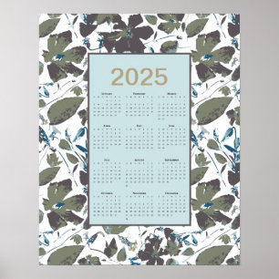 2025 Kalender Groen Blauw Clematis Bloemen Poster